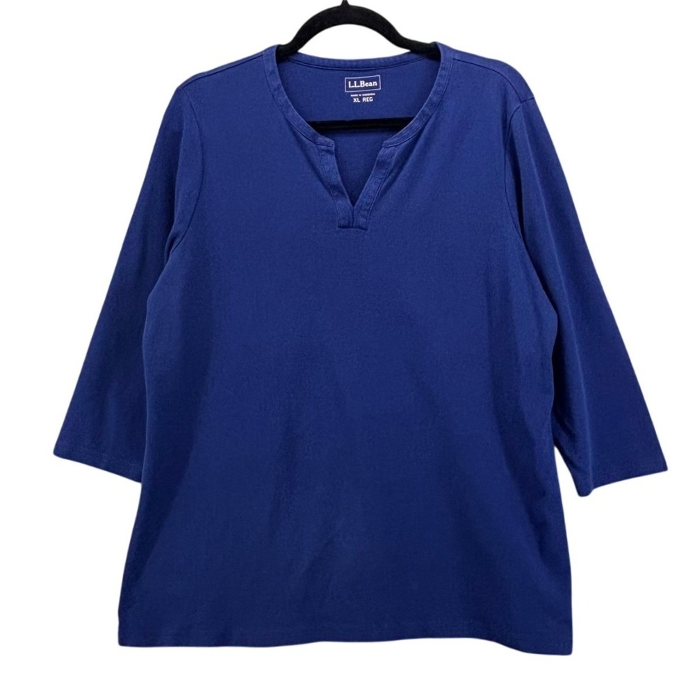 LL Bean Splitneck Top Blue XL